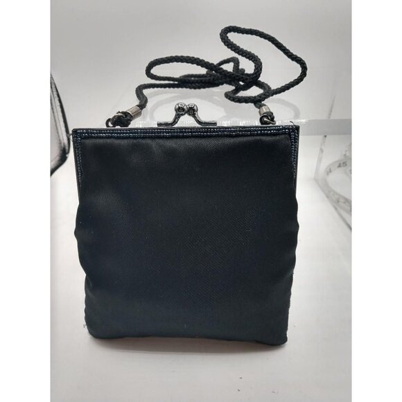 Vintage Lancome Black Beaded Evening Bag With Rope Strap 6" x 6" - Picture 2 of 7